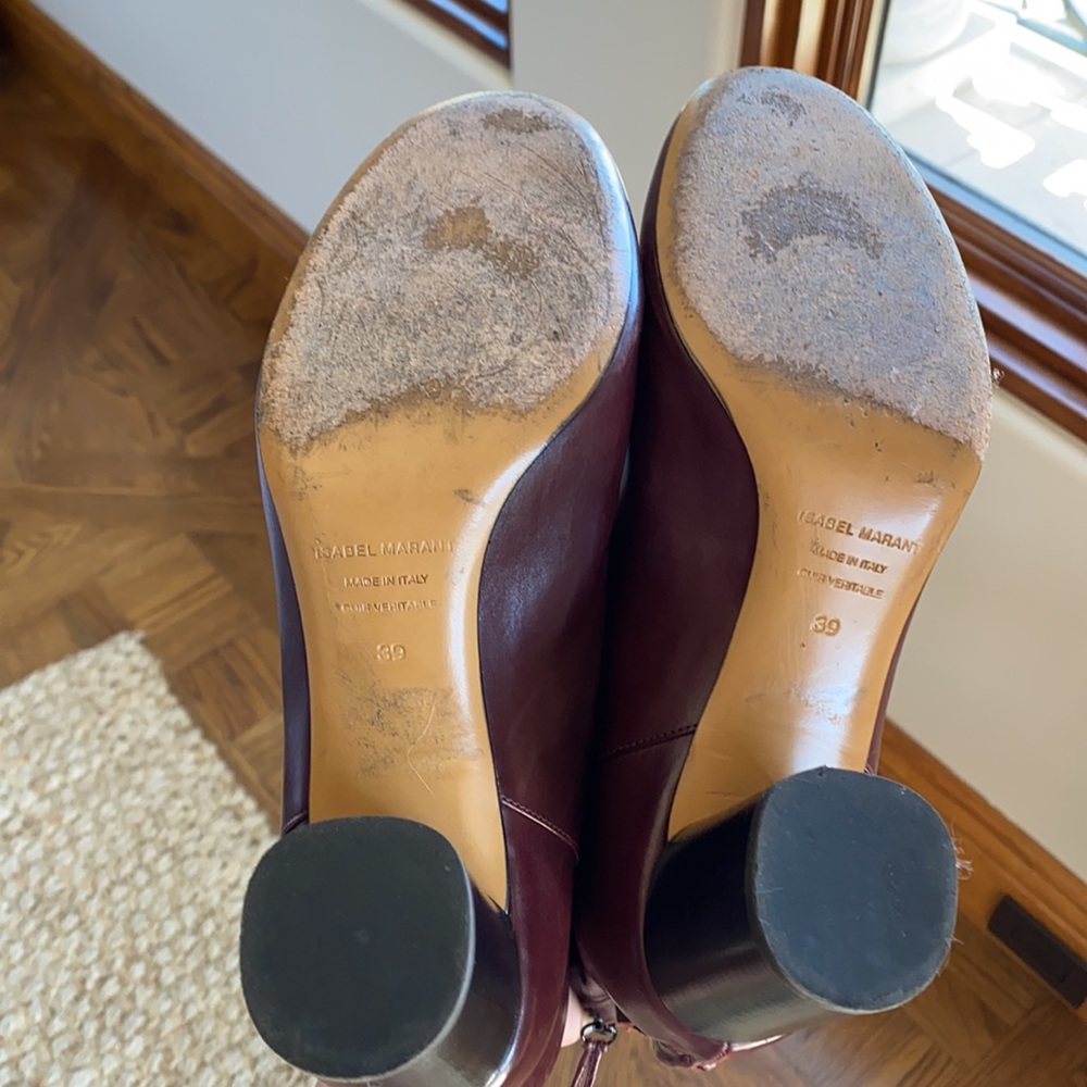 Burgundy Leather Women’s Bootie Ankle Boots Size 39 - Picture 5 of 6